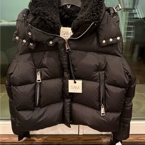 SAM Black Puffer Jacket with Fur Trim